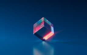 Стеклянный 3д куб на синем фоне
