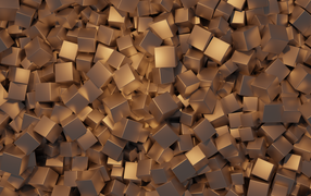 Много золотых кубов крупным планом