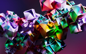 Multi-colored 3D squares on a lilac background
