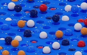 Multi-colored balls on a blue field 3D graphics