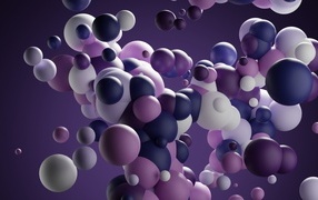 Multi-colored molecules on a purple background