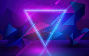 Neon 3d triangle on purple background