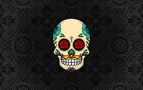 Нарисованный череп на сером фоне с узорами