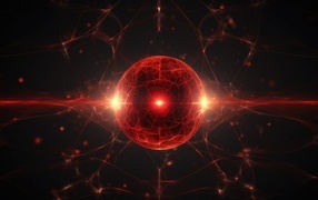 Красная космическая сфера с яркой вспышкой