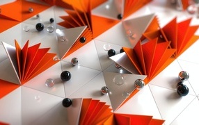 White and orange triangles with balls 3D graphics