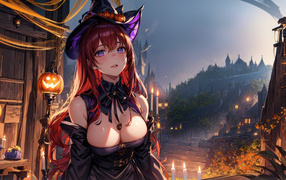 Девушка аниме в костюме ведьмы