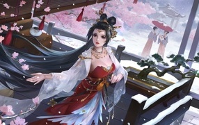 Девушка аниме с длинными черными волосами