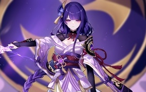 Anime girl with purple hair holding swords