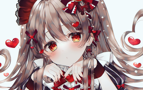 Девушка аниме с красными сердечками