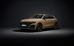 Внедорожник Audi Q8 55 TFSI Quattro S Line 2023 года на черном фоне