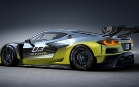 Автомобиль Chevrolet Corvette Z06 GT3 R на сером фоне