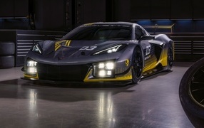Chevrolet Corvette Z06 GT3 R sports car with headlights on