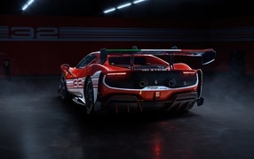 Вид сзади на спортивный автомобиль Ferrari 296 Challenge 2023