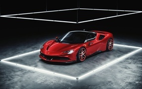 Красный автомобиль Ferrari SF90 Stradale в комнате