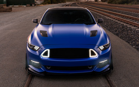 Blue Ford Mustang GT front view