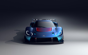 Синий автомобиль Ford GT MkIV 2023 на сером фоне