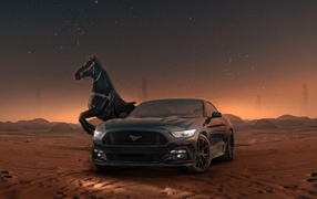 Автомобиль Ford Mustang с черной лошадью