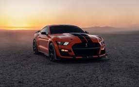 Red Ford Shelby GT500 at sunset