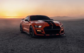 Красный  Ford Shelby GT500 на фоне заката