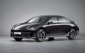 2022 Hyundai IONIQ 6 black car on gray background