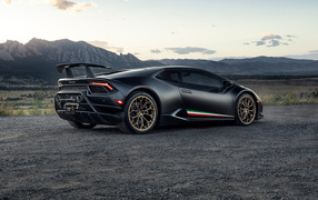 Black sports car Lamborghini Huracan Performante rear view
