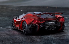 Red 2024 Lamborghini Invencible sports car rear view