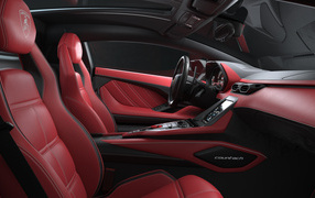 Red leather interior of the car Lamborghini Countach LPI 800-4, 2022