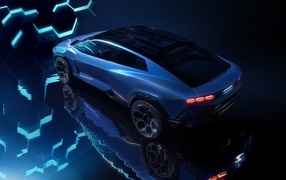 Вид сверху на автомобиль Lamborghini Lanzador Concept EV