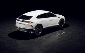 Белый внедорожник Lamborghini Urus вид сзади