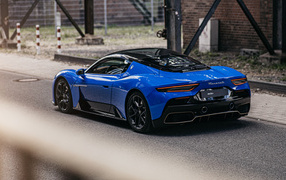 Blue car Maserati MC20 Coupé 2022 rear view