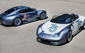 Two Porsche Vision 357 Speedster racing cars