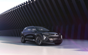 Black car Renault Scénic Vision 2022 against the wall