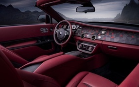 Red leather interior of the 2023 Rolls-Royce La Rose Noire Droptail