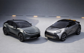Two stylish cars Toyota BZ Compact SUV Concept Toyota C-HR Prologue 2022