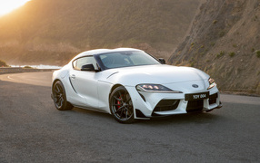 White car Toyota GR Supra GTS MT front view
