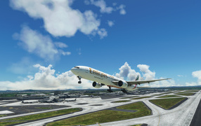 Взлет пассажирского Boeing 777-300ER