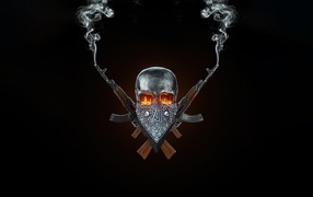 Skull and automata on a black background