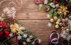 Beautiful Christmas decor on wooden background