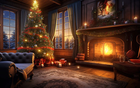Beautiful room decorated for Christmas