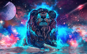 Нарисованный лев на фоне неба