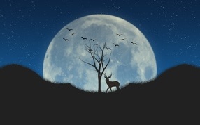 Большая нарисованная луна в небе ночью