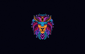 Разноцветная голова льва на черном фоне