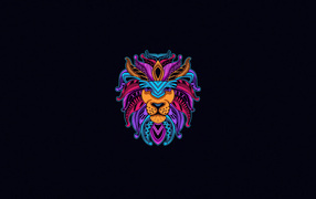 Разноцветная голова льва на черном фоне