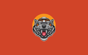 Painted tiger head on orange background