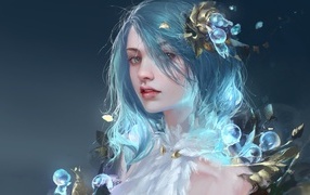 Красивая фантастическая девушка с голубыми волосами