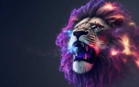 Нарисованный фантастический лев на сером фоне