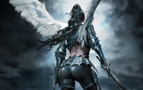 Фантастическая девушка ангел с оружием