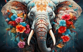 Fantastic elephant decorated with flowers