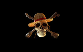 Skull with crossbones in a hat on a black background