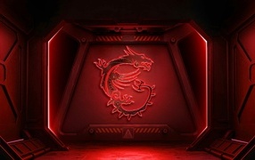 Дракон нарисован на красной железной двери